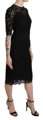 Dolce & Gabbana Black Floral Lace Sheath Knee Length Dress