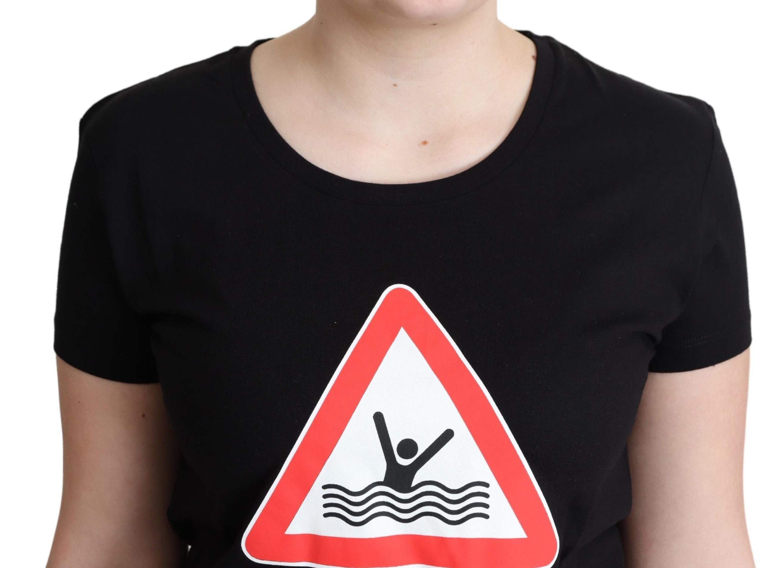 Moschino Black Cotton Swim Graphic Triangle Print  T-shirt