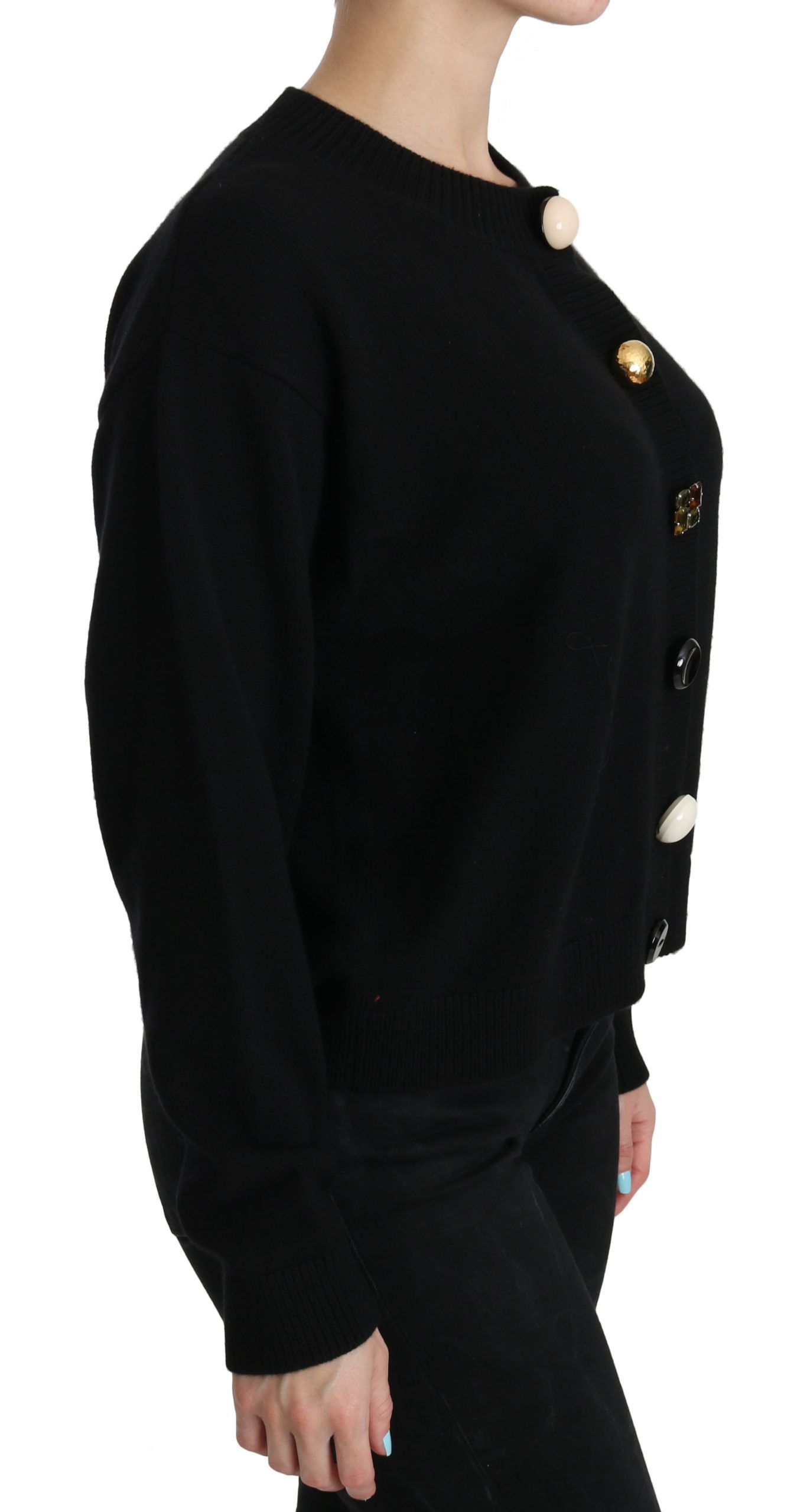 Dolce & Gabbana Black Button Embellished Cardigan Sweater
