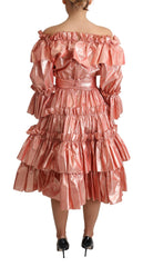 Dolce & Gabbana Pink Ruffled Dress Silk Cotton Gown Dress