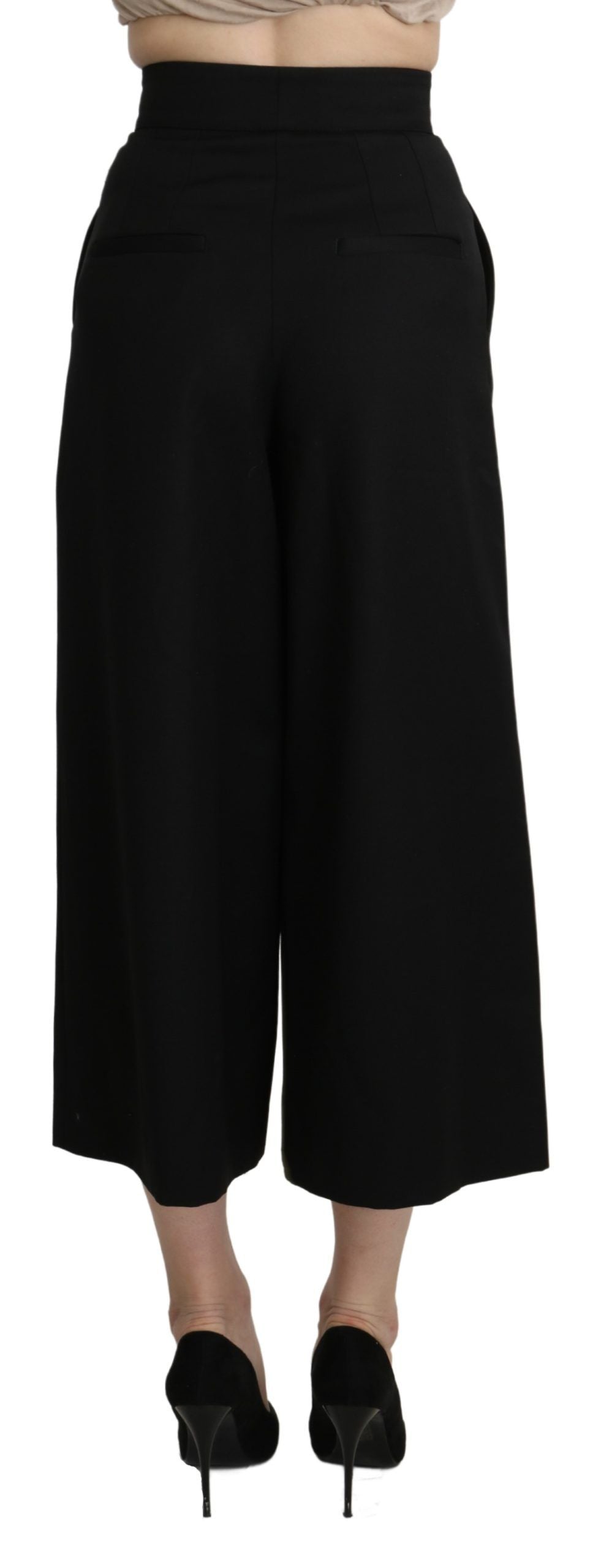 Dolce & Gabbana Black Wide Wool Leg Cropped Trouser Pant