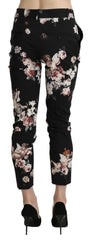 Dolce & Gabbana Black Angel Floral Cropped Trouser Wool Pants