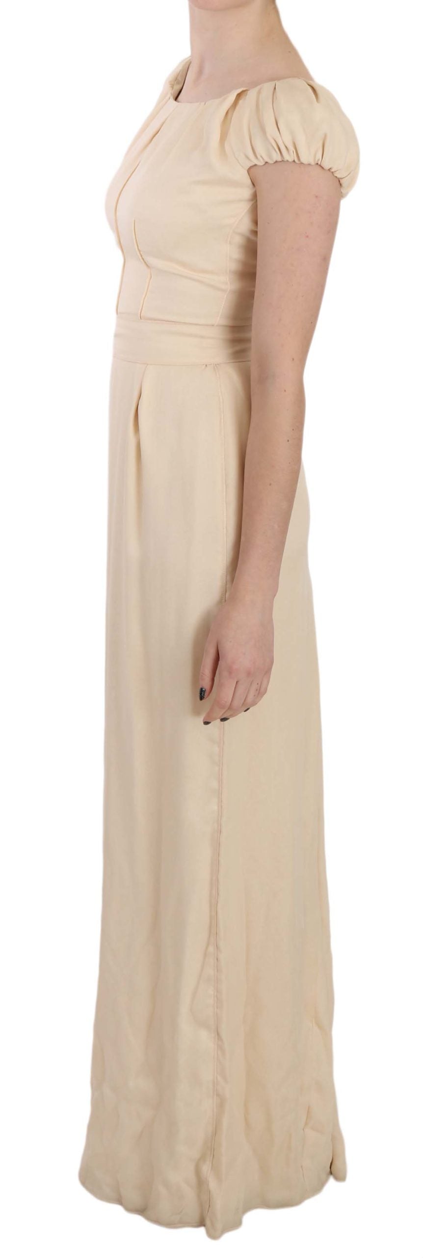 Dolce & Gabbana Beige Silk Column Cap Sleeve Gown Dress