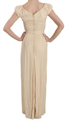 Dolce & Gabbana Beige Silk Column Cap Sleeve Gown Dress
