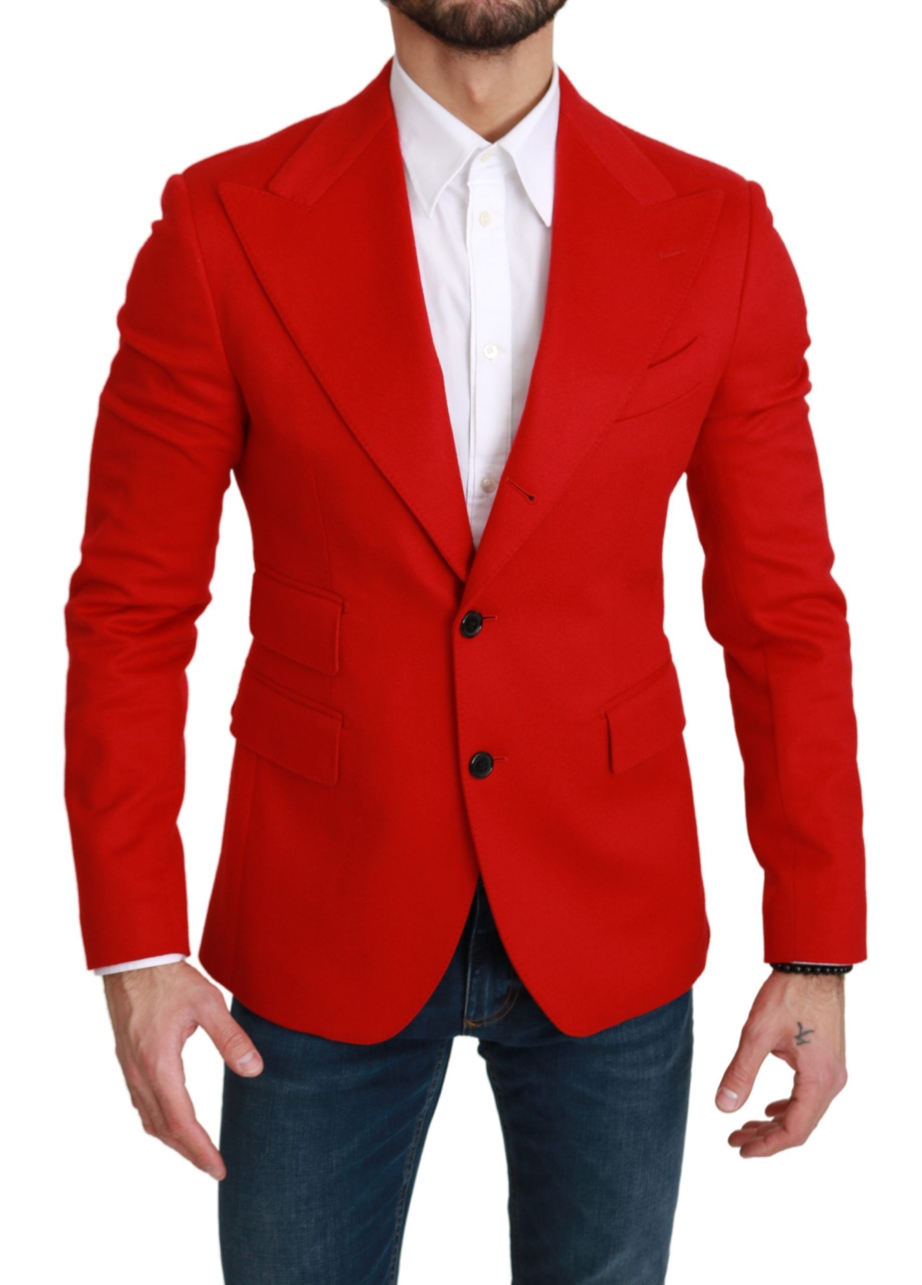 Dolce & Gabbana Red Cashmere Slim Fit Coat Jacket Blazer