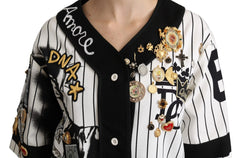 Dolce & Gabbana White and black Blouse Cotton Crystal Charms Amore Shirt