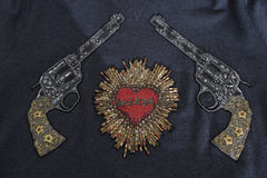 Dolce & Gabbana Gray Hooded Red Crystal Heart Gun Sweater
