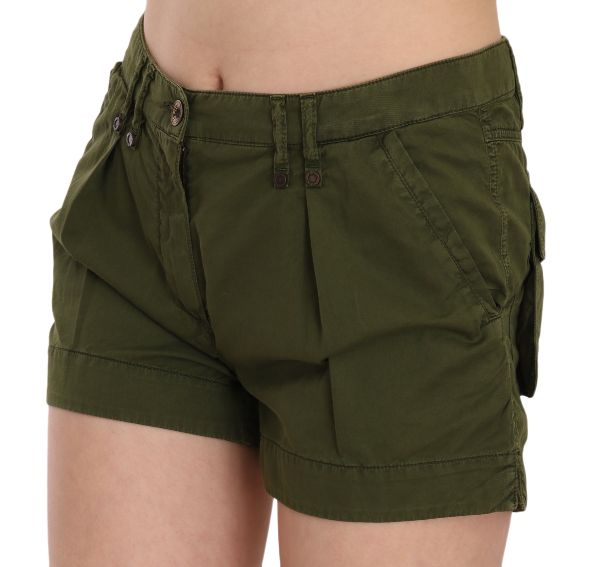 PLEIN SUD Green Mid Waist 100% Cotton Mini Shorts