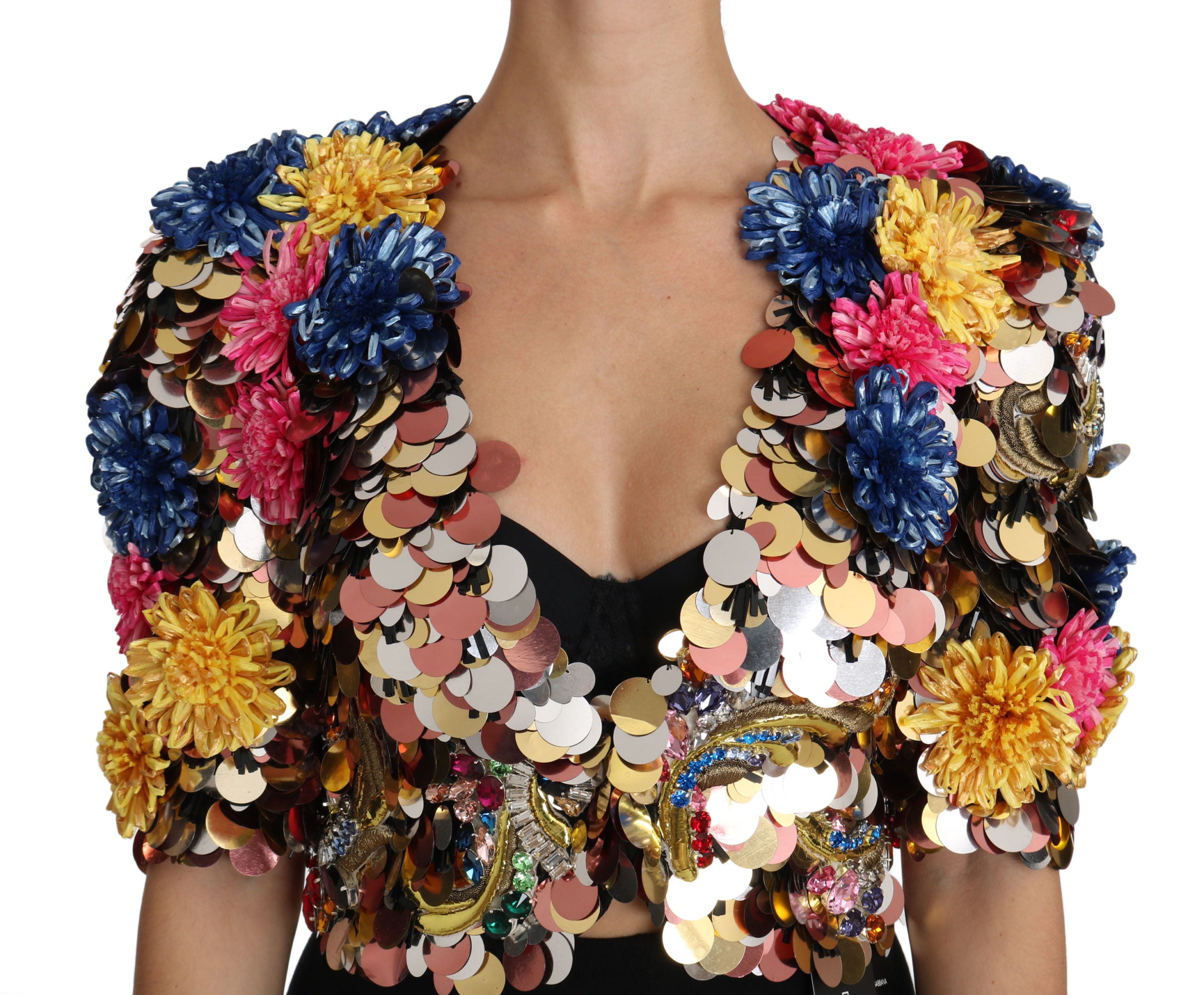 Dolce & Gabbana Crystal Sequined Floral Jacket Coat