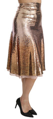 Dolce & Gabbana Gold Sequined High Waist Midi Skirt