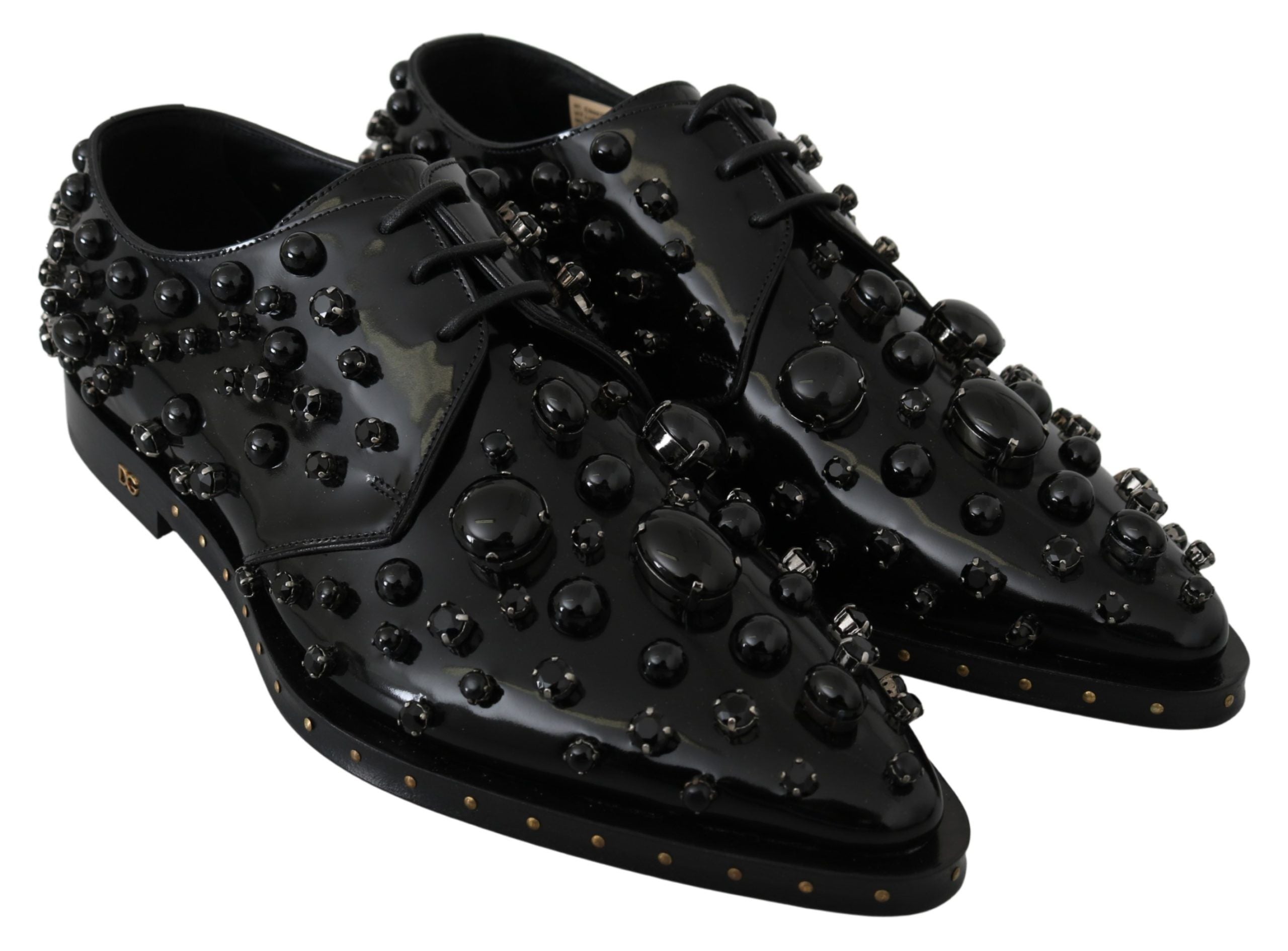 Dolce & Gabbana Black Leather Crystals Dress Broque Shoes