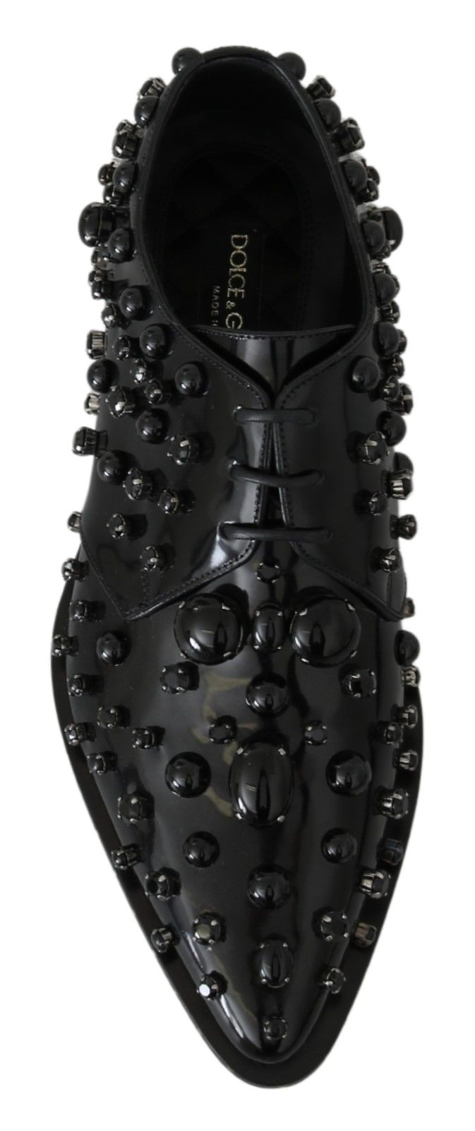 Dolce & Gabbana Black Leather Crystals Dress Broque Shoes