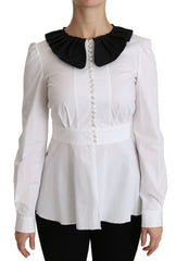 Dolce & Gabbana White Collared Long Sleeve Blouse Cotton Top