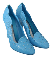 Dolce & Gabbana Blue Crystal Floral CINDERELLA Heels Shoes