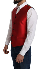 Dolce & Gabbana Red 100% Silk Formal Waist Coat Vest