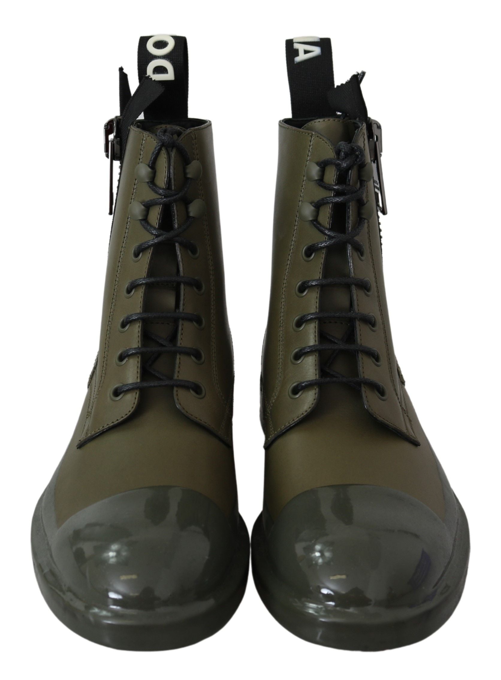 Dolce & Gabbana Green Leather Boots Zipper Mens Shoes