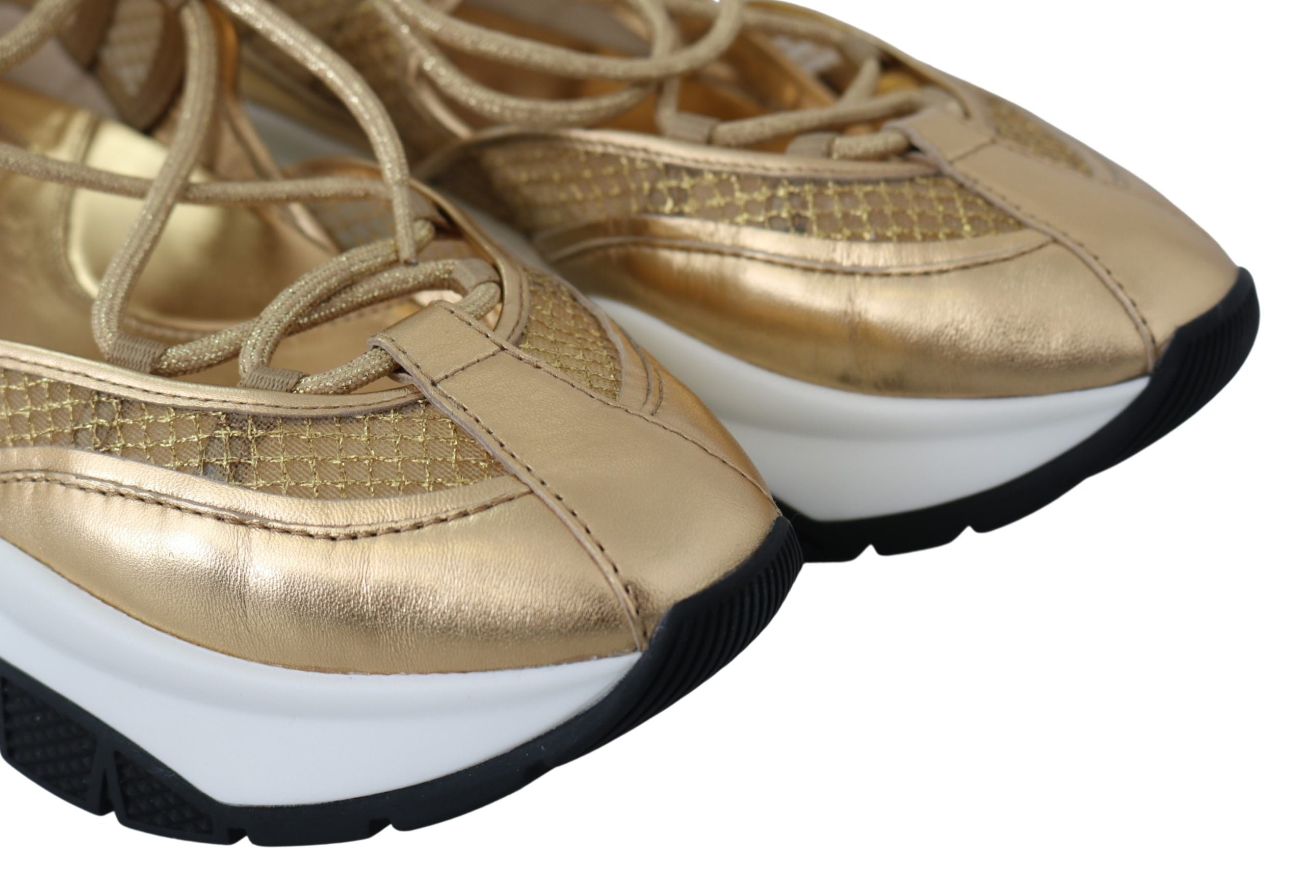 Jimmy Choo Gold Mesh Leather Michigan Sneakers