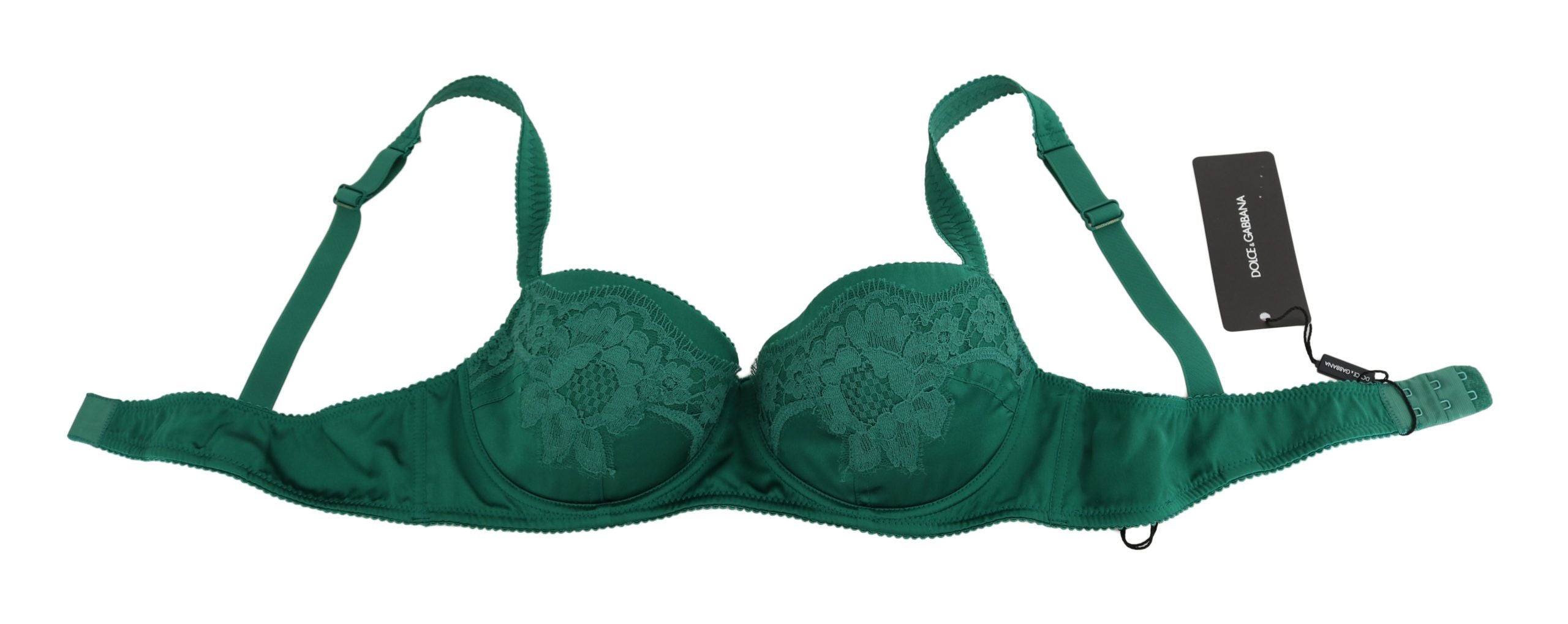 Dolce & Gabbana Green Silk Stretch Floral Lace Bra Underwear