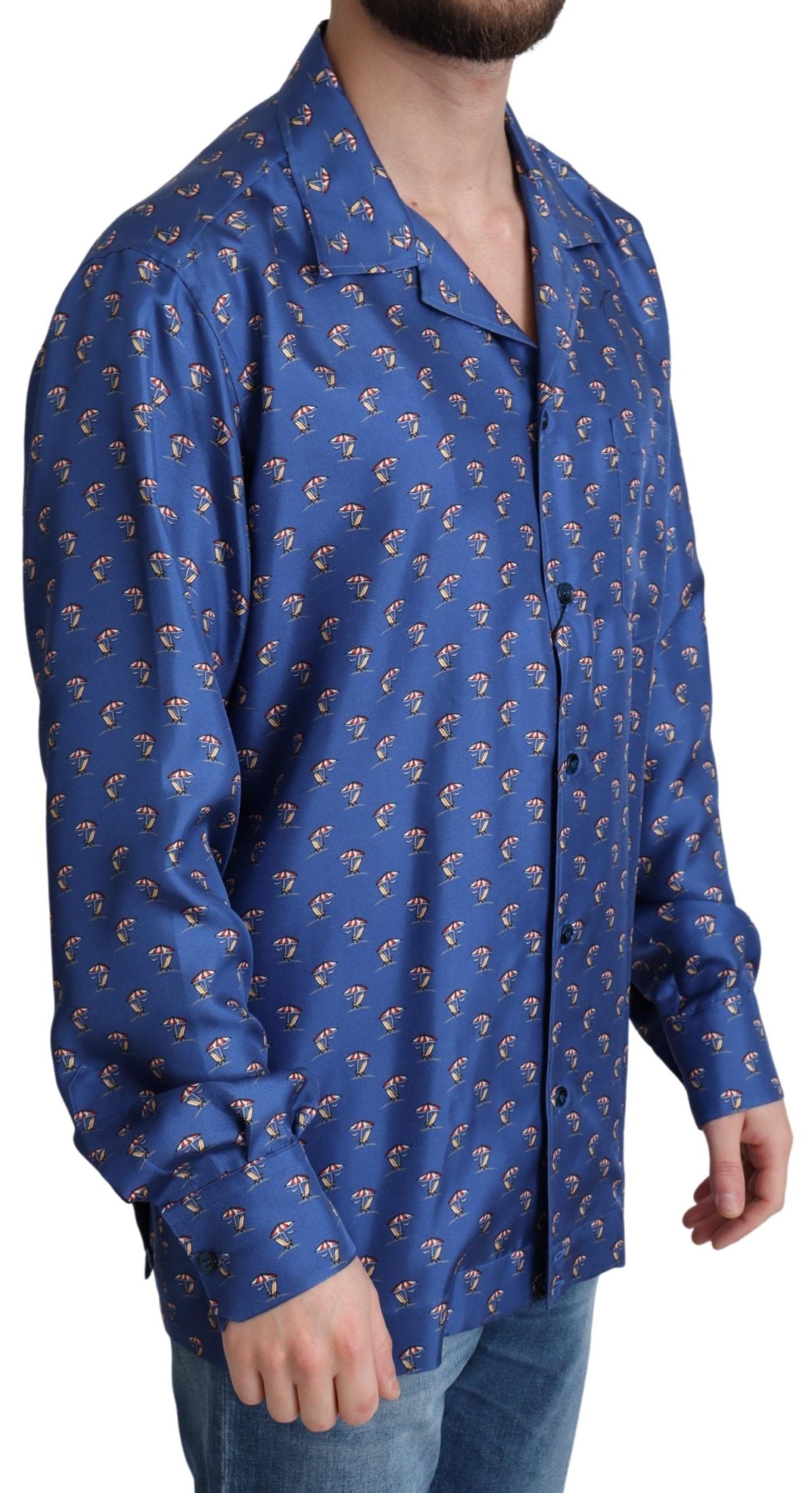 Dolce & Gabbana Blue Beach Chair Umbrella Print Silk Shirt
