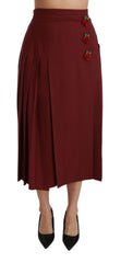 Dolce & Gabbana Red High Waist Pleated Maxi Wool Skirt
