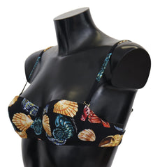 Dolce & Gabbana Black Seashells Print Women Swimwear Bikini Tops