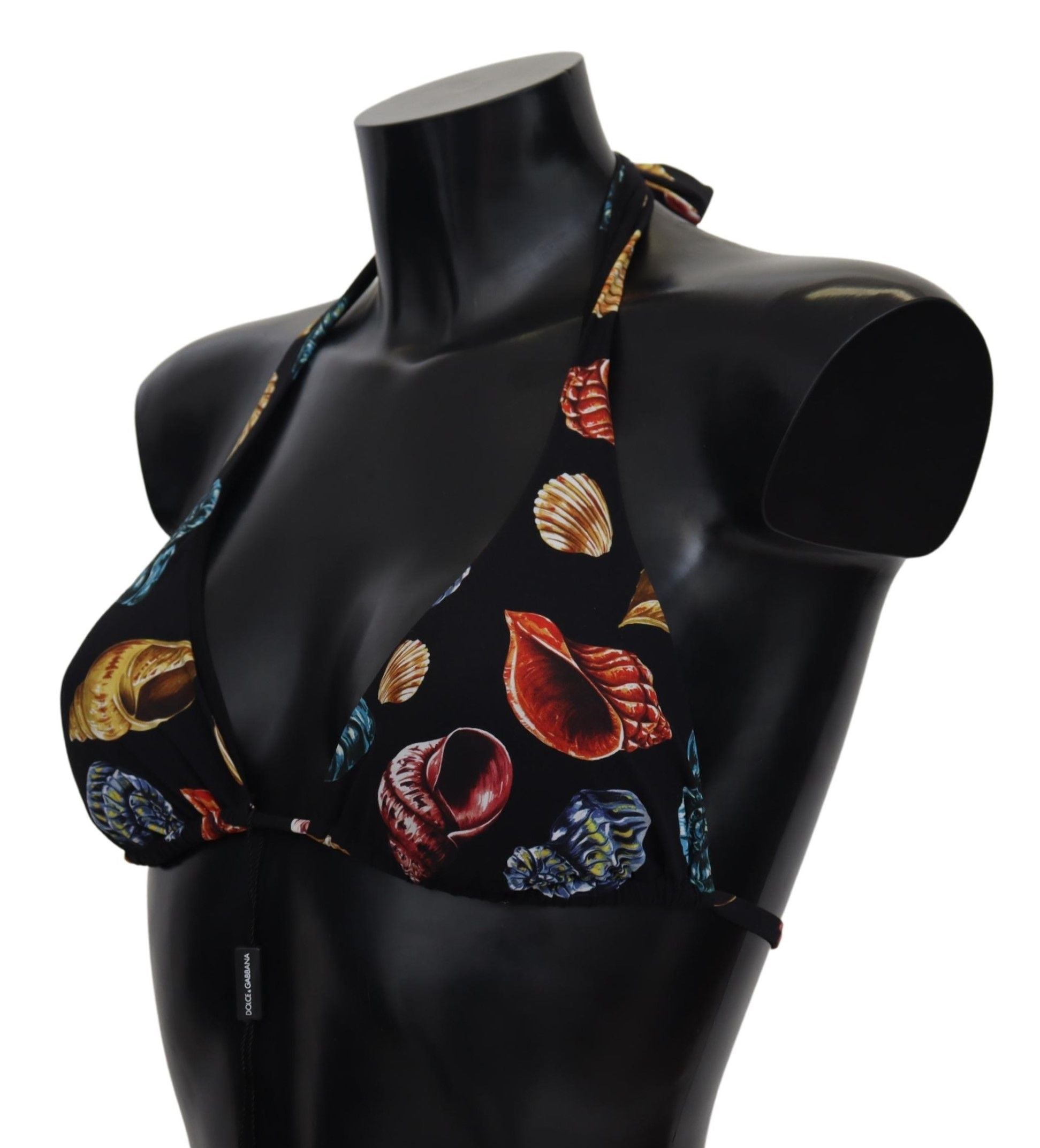 Dolce & Gabbana Black Seashells Print Halter Swimwear Bikini Tops