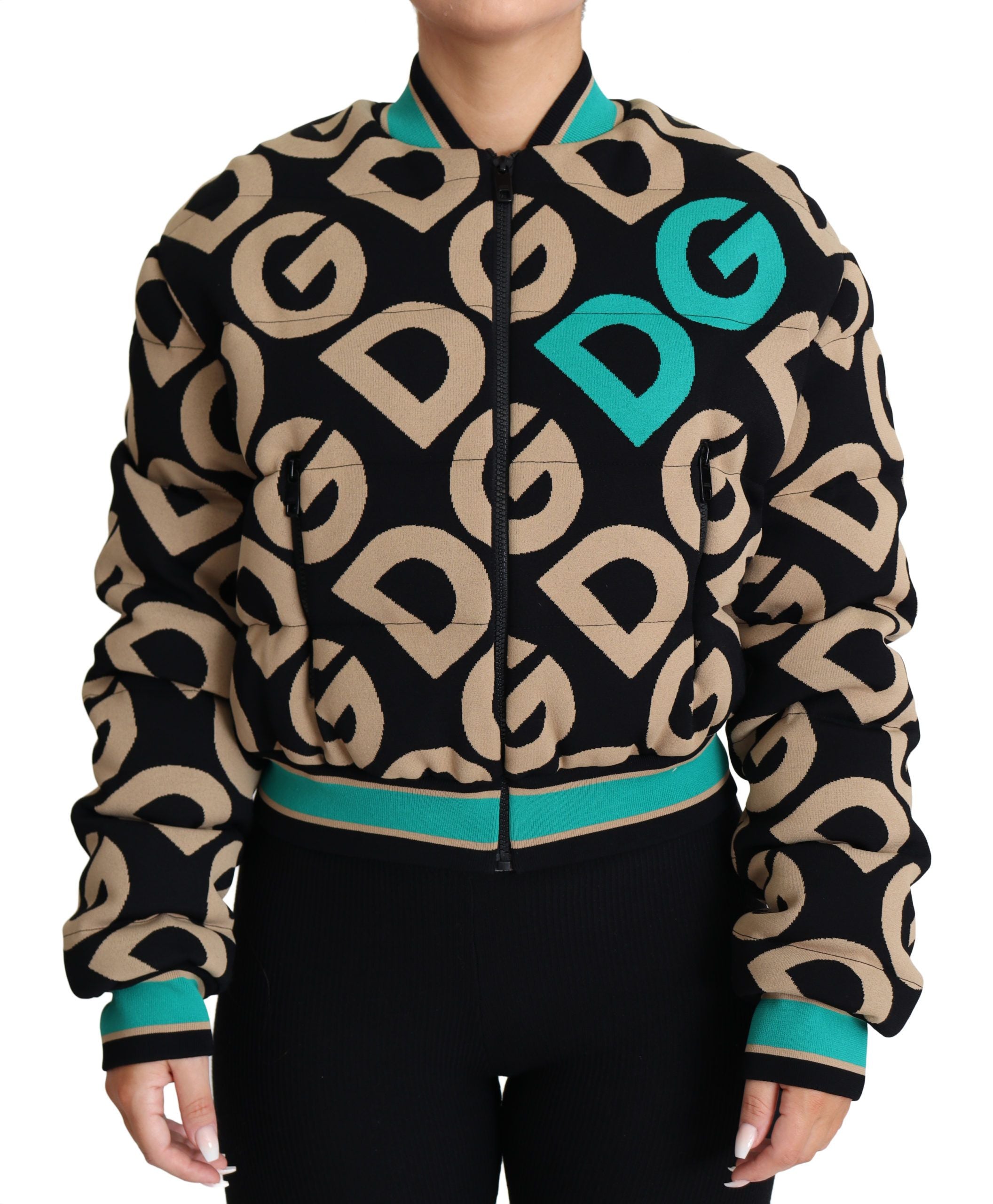 Dolce & Gabbana Multicolor DG Logo Print Quilted Bomber Jacket
