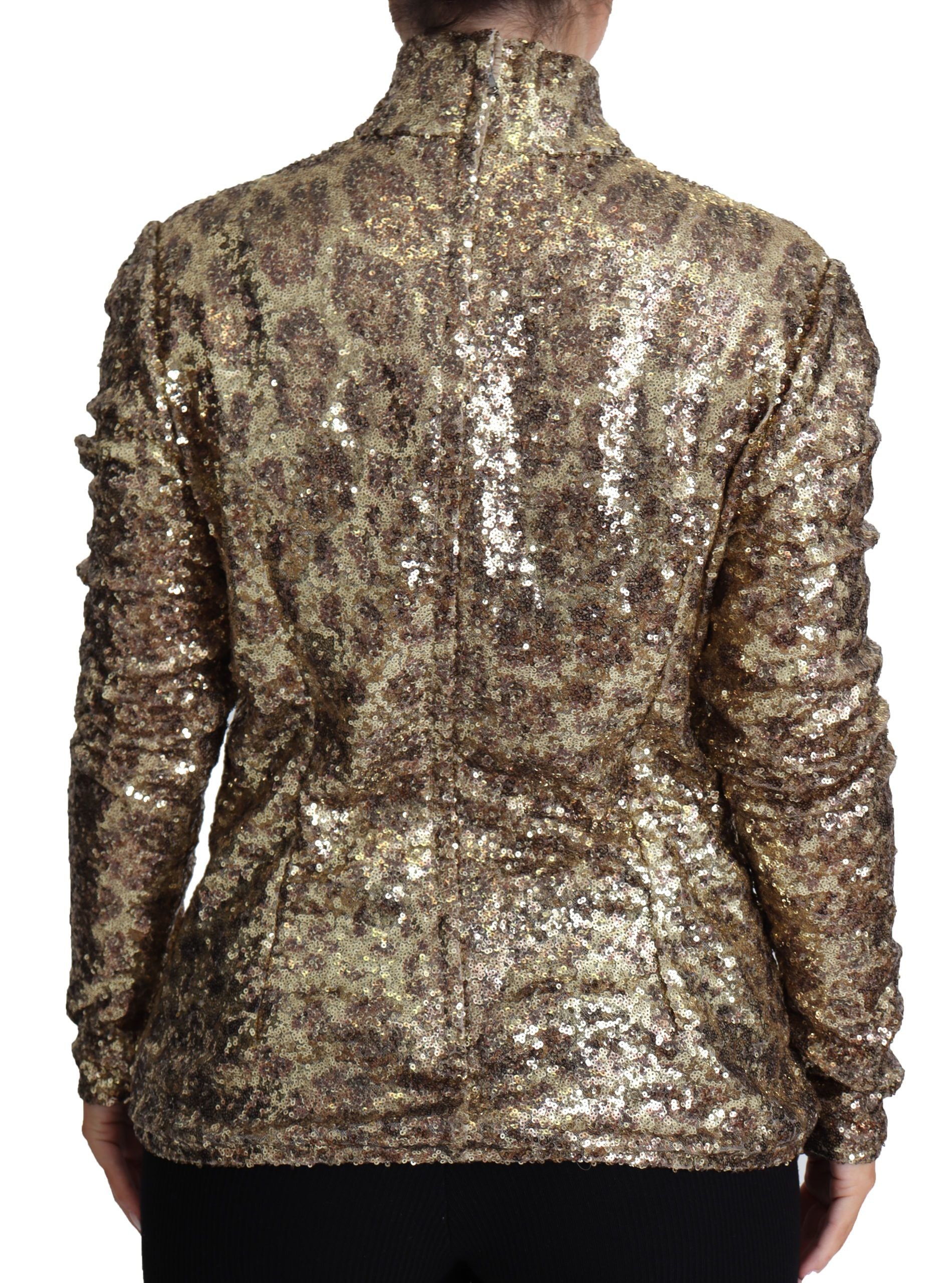 Dolce & Gabbana Brown Leopard Fit Turtleneck Sequin Sweater