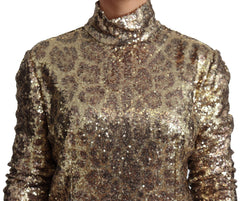Dolce & Gabbana Brown Leopard Fit Turtleneck Sequin Sweater