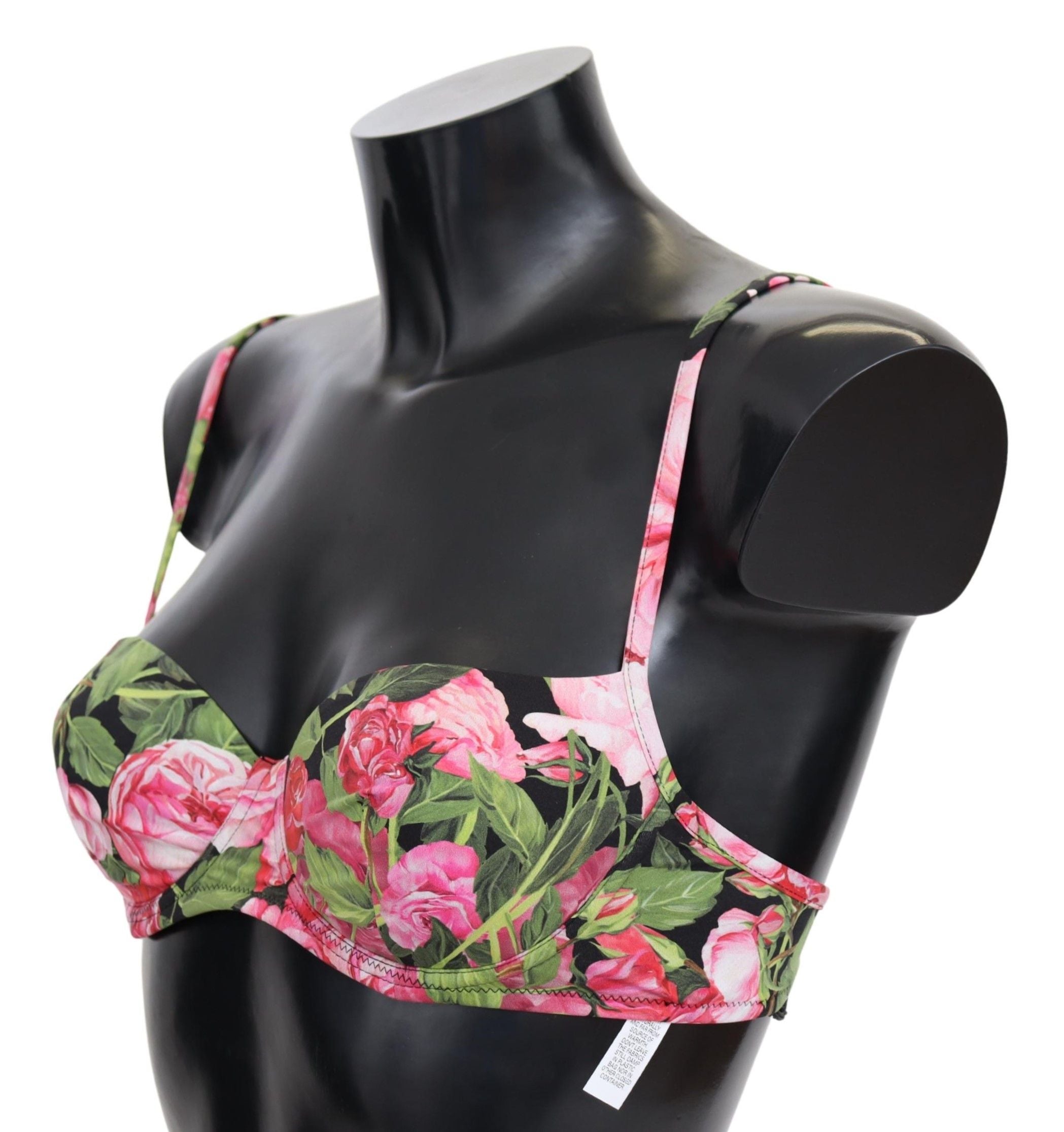 Dolce & Gabbana Pink Floral Print Swimsuit Beachwear Bikini Tops