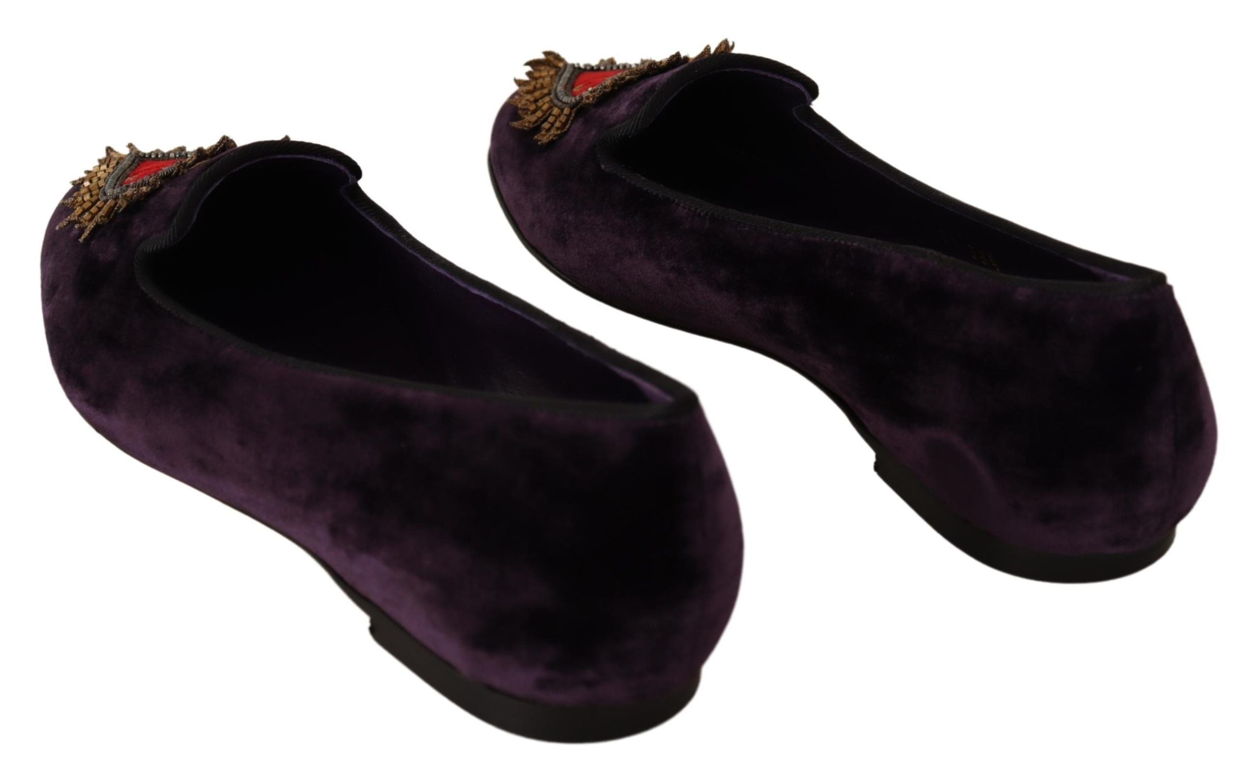 Dolce & Gabbana Purple Velvet DG Heart Loafers Flats Shoes