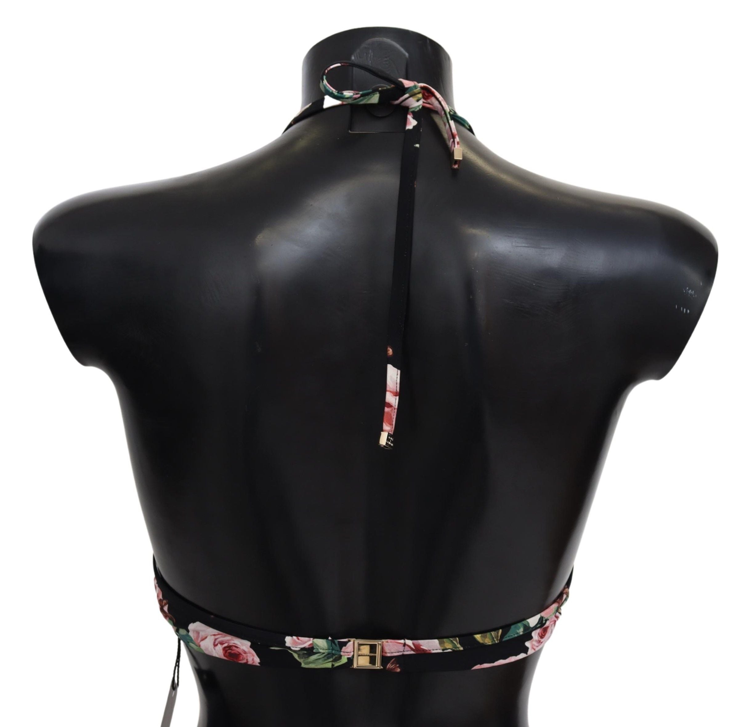 Dolce & Gabbana Black Roses Print Swimsuit Beachwear Bikini Tops