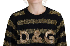 Dolce & Gabbana Elegant Black and Gold Crystal Sweater