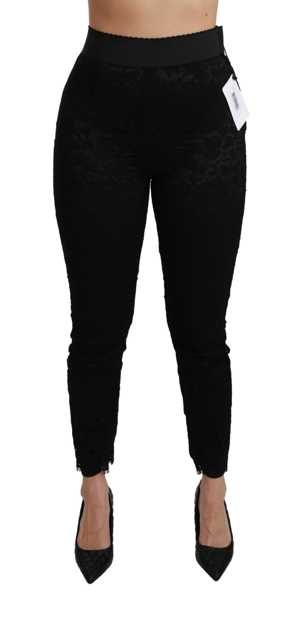 Dolce & Gabbana Black Lace Skinny High Waist Cotton Pants