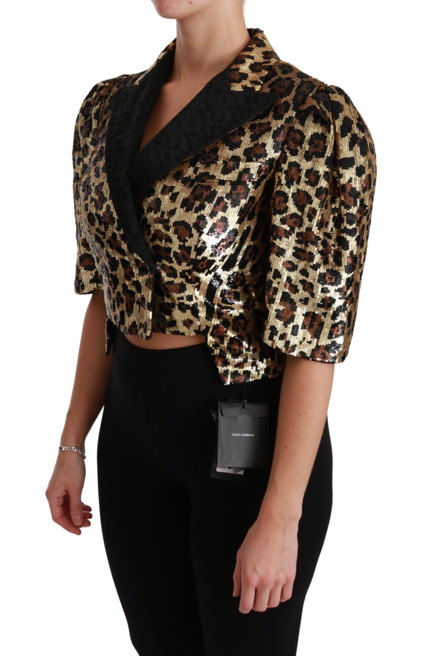 Dolce & Gabbana Blazer Gold Leopard Sequined Jacket