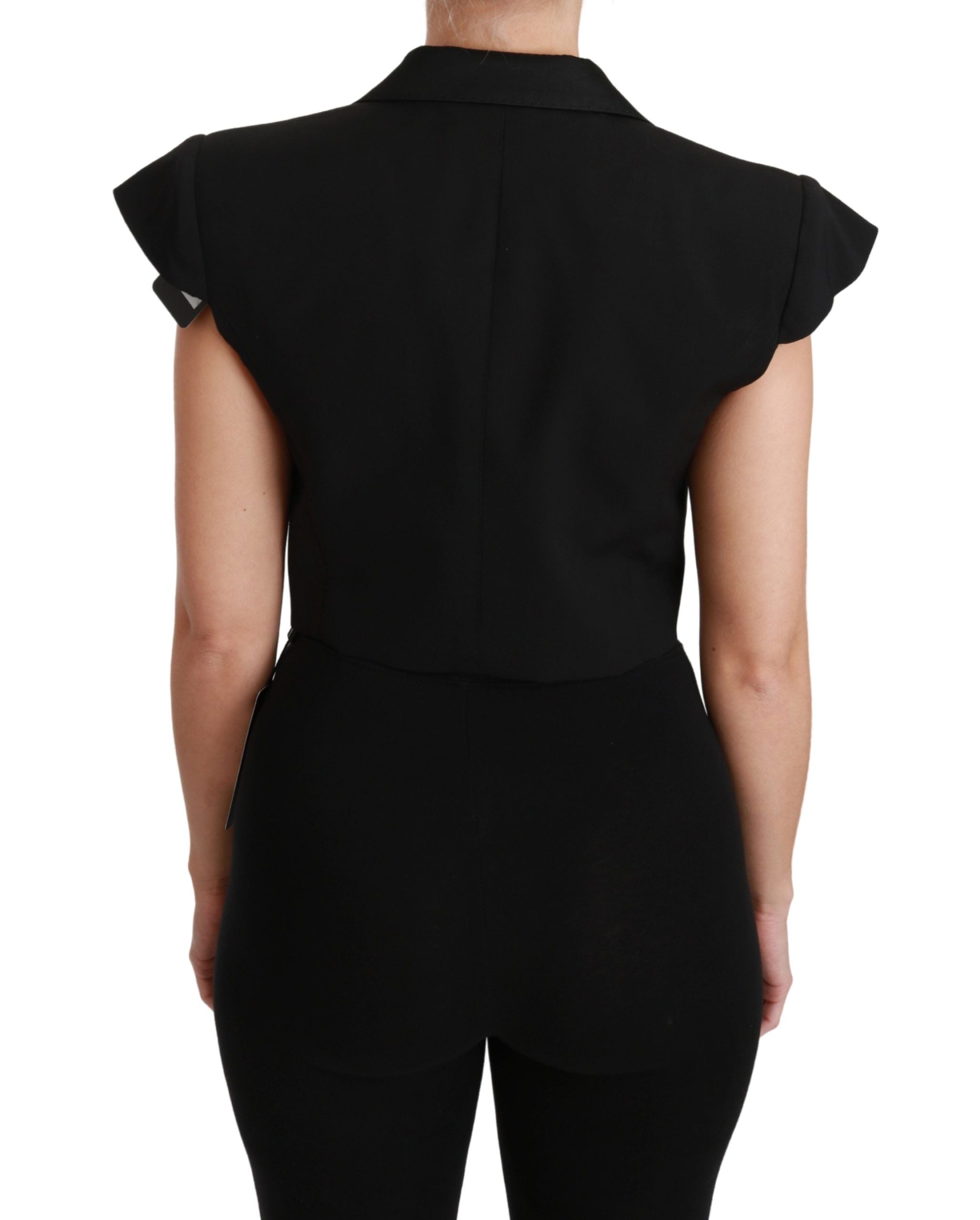 Dolce & Gabbana Black Sleeveless Cropped Blazer Wool Jacket