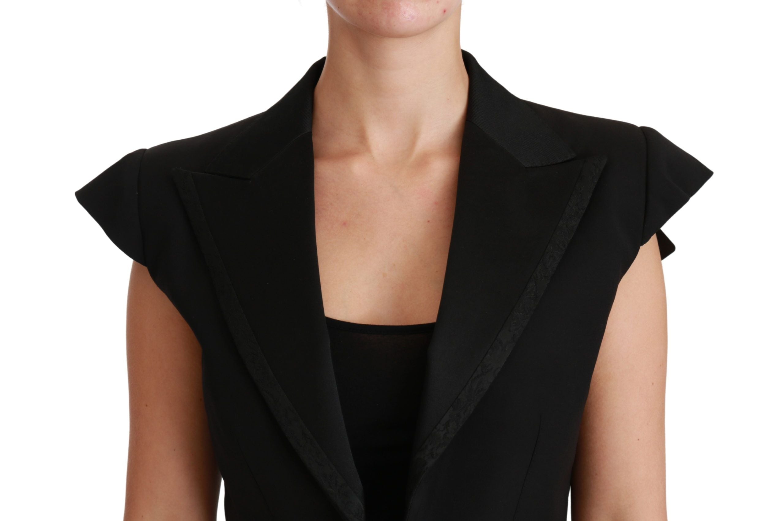 Dolce & Gabbana Black Sleeveless Cropped Blazer Wool Jacket