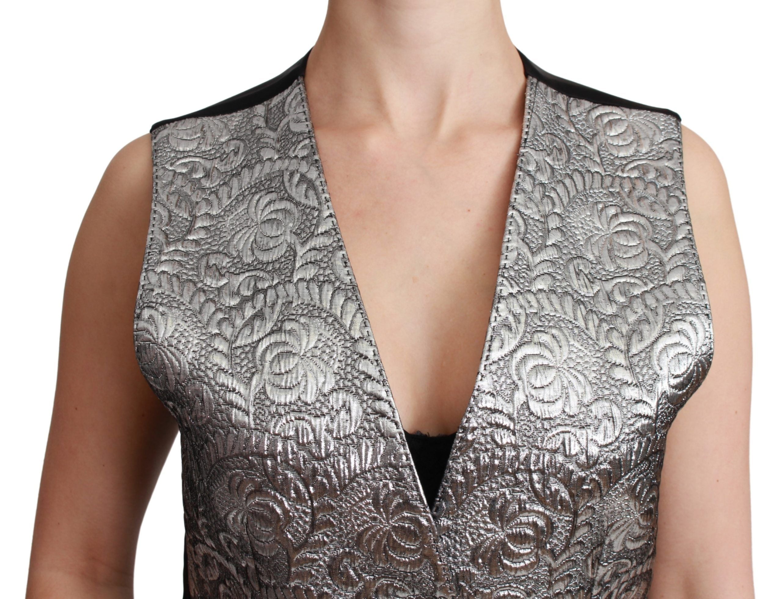 Dolce & Gabbana Silver Brocade Sleeveless Metallic Top