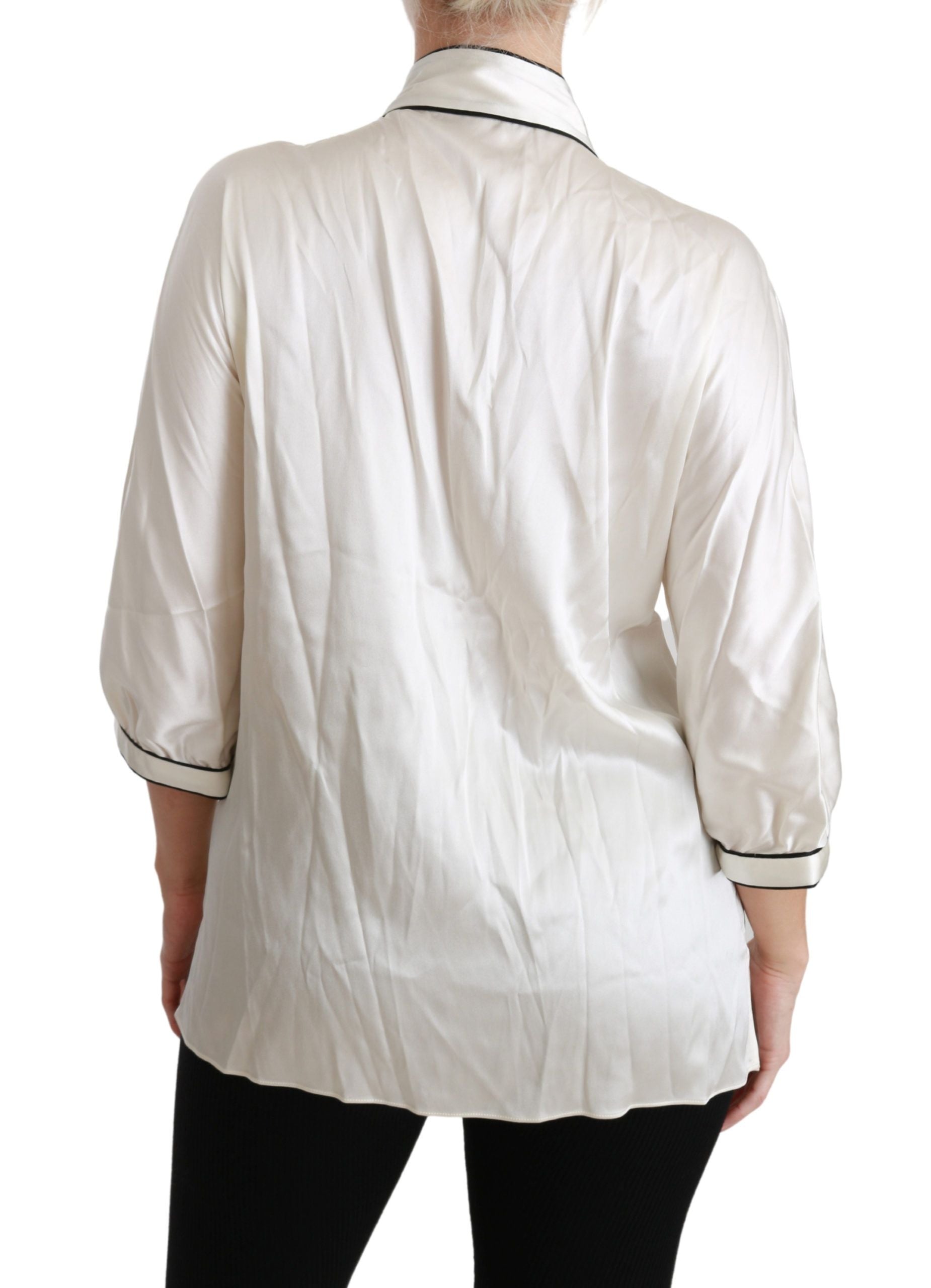 Dolce & Gabbana Beige 3/4 Sleeve Shirt Blouse Silk Top