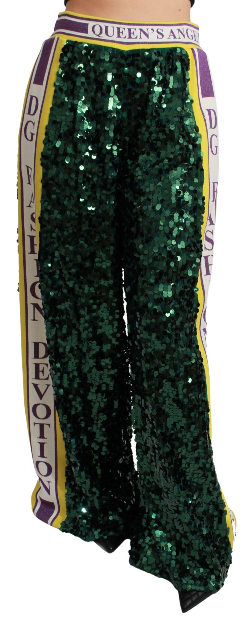 Dolce & Gabbana Green Sequin Trousers Queens Angel Pants