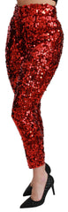 Dolce & Gabbana Red Sequined Cropped Trousers Pants