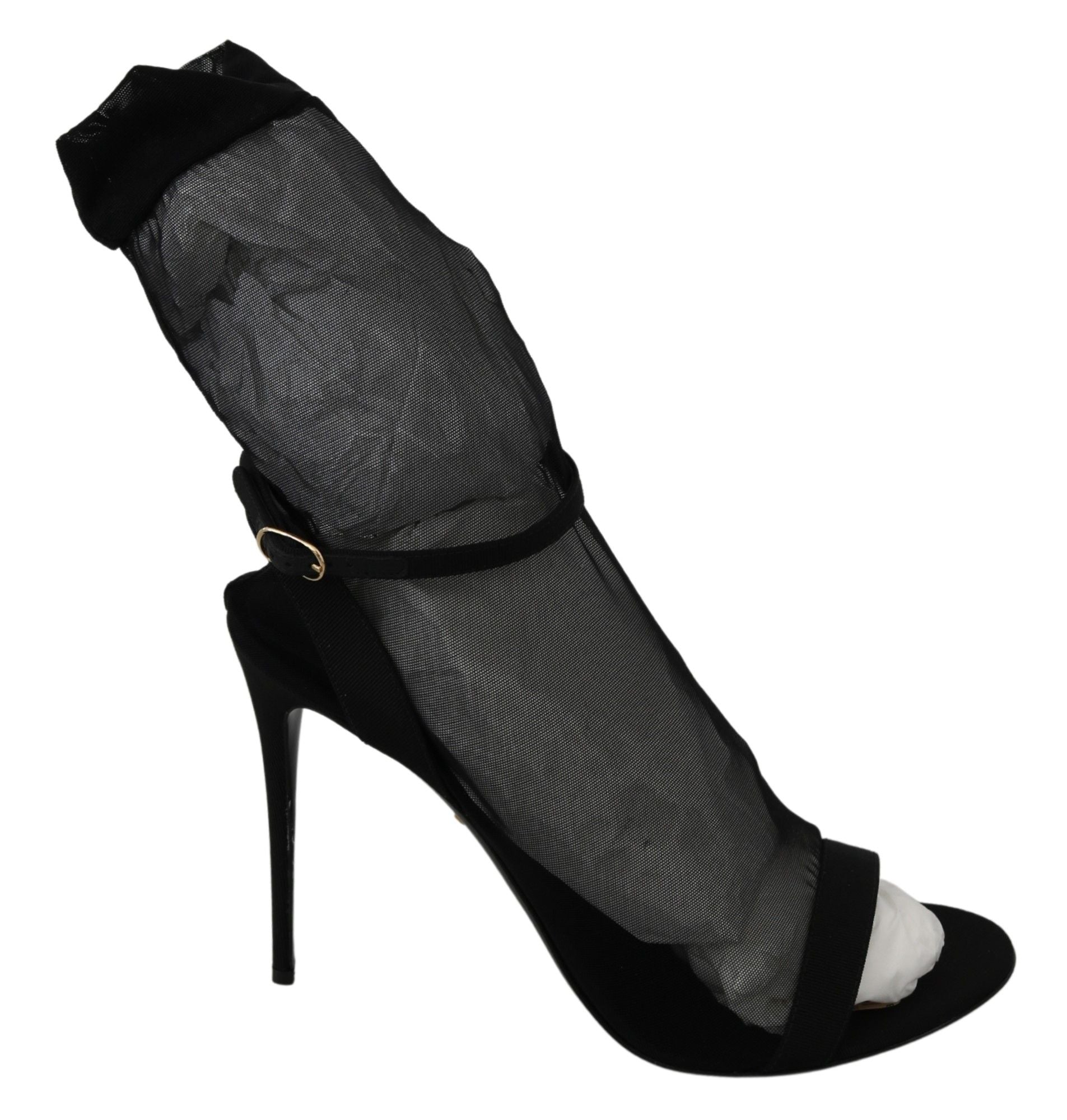 Dolce & Gabbana Black Tulle Stretch Stilettos Sandals Shoes