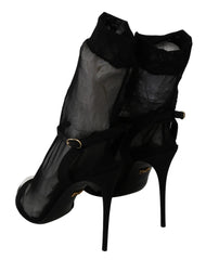 Dolce & Gabbana Black Tulle Stretch Stilettos Sandals Shoes