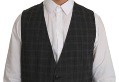 Dolce & Gabbana Gray Wool STAFF Checkered Stretch Vest