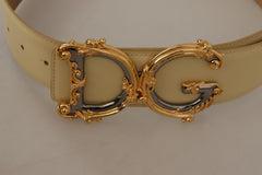 Dolce & Gabbana Beige Leather Engraved Buckle Belt