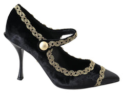 Dolce & Gabbana Black Velvet Gold Mary Janes Pumps