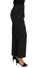 Dolce & Gabbana Black Pin Striped Dress Pants Cropped Straight Pant
