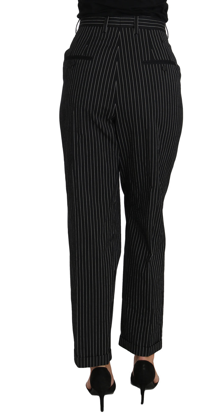 Dolce & Gabbana Black Pin Striped Dress Pants Cropped Straight Pant