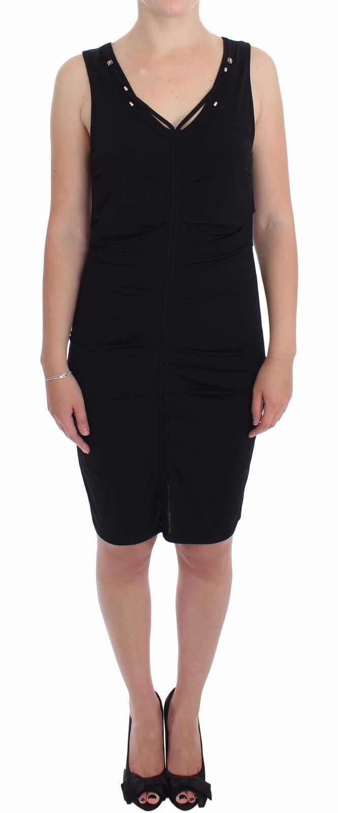 Roccobarocco Elegant Black Sheath Jersey Knee-Length Dress