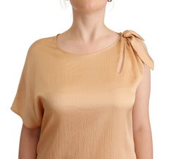 Moschino Elegant One-Sleeve Beige Shift Dress
